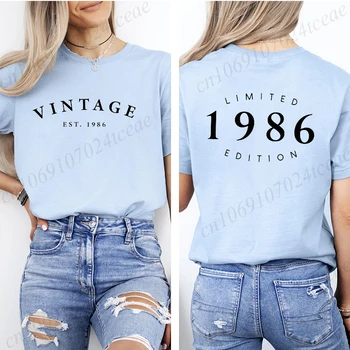 Vintage Est 1986 Printed T-Shirts for Women Summer Short Sleeve Tee Shirts Limited 1986 Edition Graphic T-shirts Clothing CG01 1