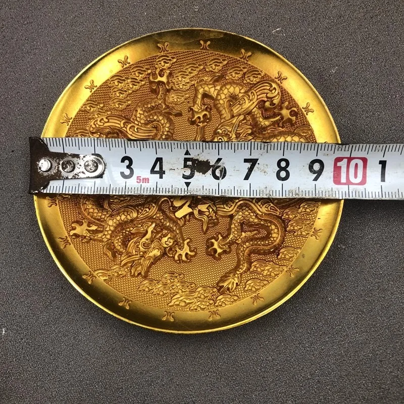 Antique Bronze Gilded Double Dragon Fuzi Plate Decorative Ornament 4