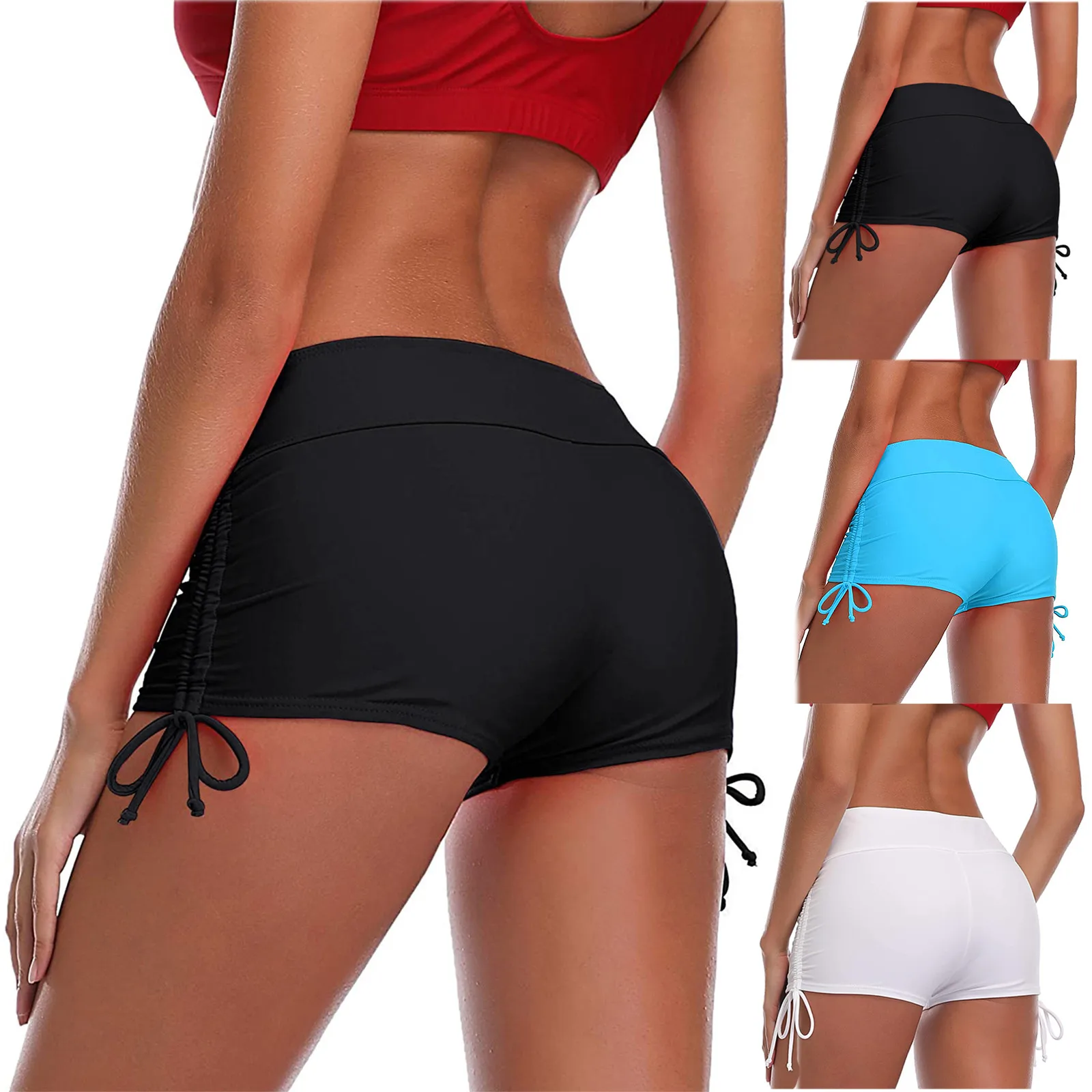 

Summer Running Jogging Shorts Female Gym Sportwear New Women High Waist Bikini Bottoms Swim Briefs Beach Shorts Ruched Bottom