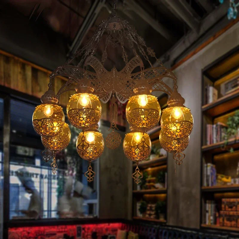 

American Retro Ceiling Light Cafe B & B Hotel Club Classical Lamps Restaurant Hollow Carved Decorative Lights