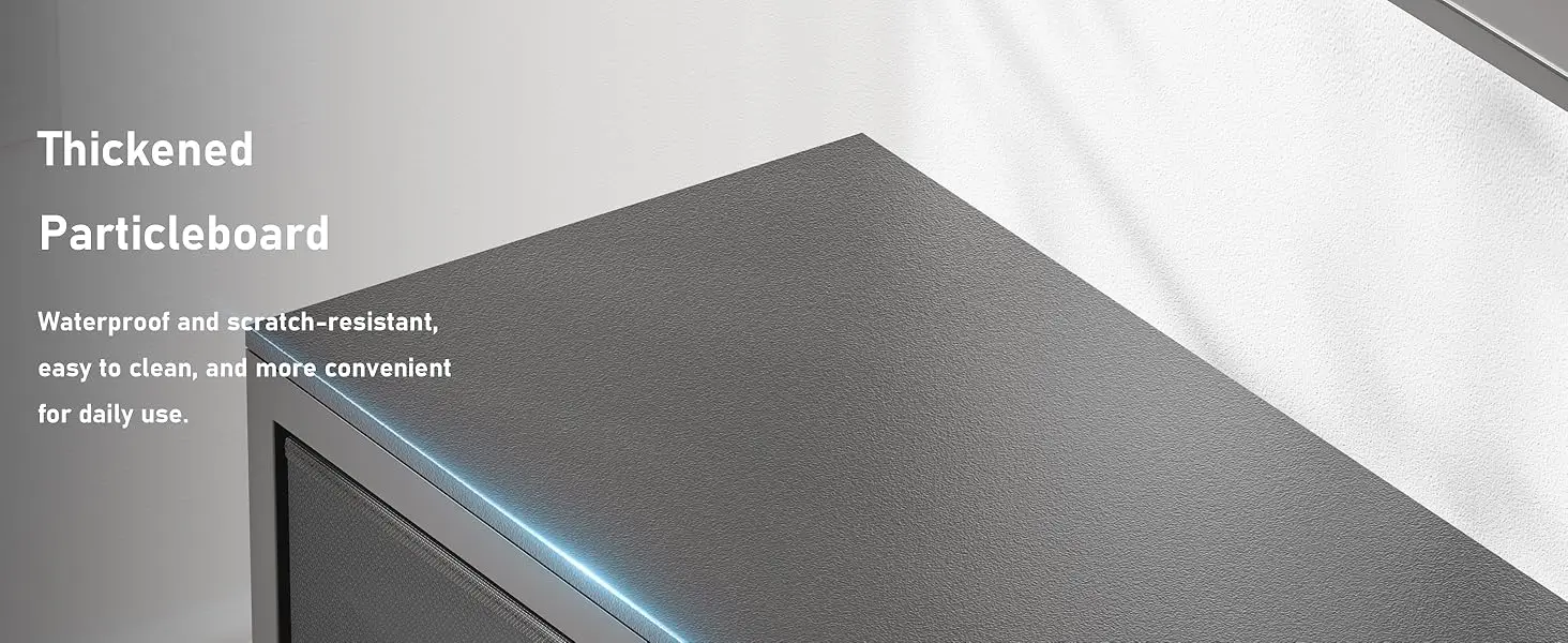 This TV stand features thickened particleboard.