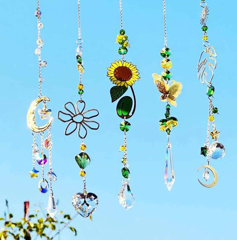 Golden Moon Suncatcher Summer Window Decoration Sunflower Butterfly Pendant Hanging Suncatcher Garden Decoration Xmas Gift