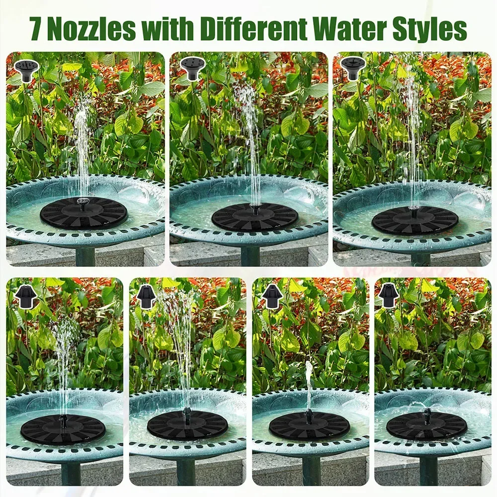 Solar Fountain Bird Bath Fountains Pump Upgraded Solar Powered Water Fountain with 7 Nozzles for Garden Pond Outdoor