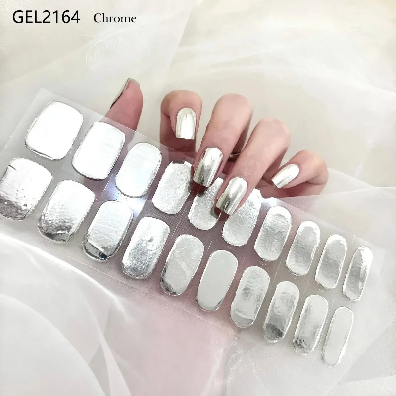 22Tips Full Curing Nail Polish Film French Gel Stickers Nail Strips Adhesive Nail Decorations Stickers No Need to Bake UV Lamp 2