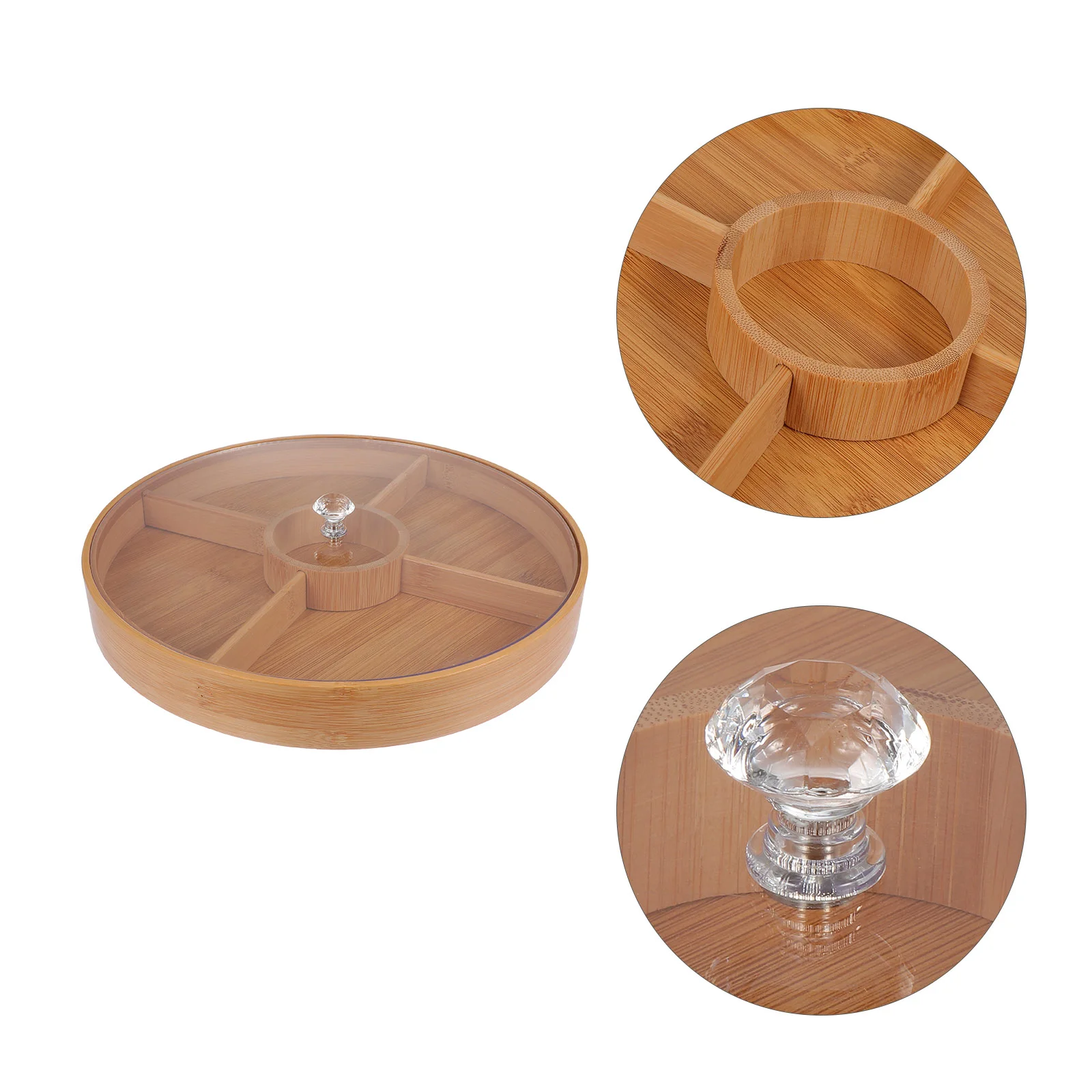 

Bamboo Dried Fruit Snack Plate Compartment Food Storage Tray Appetizer Serving Platter Candy Pastry Nuts Dish With Lid