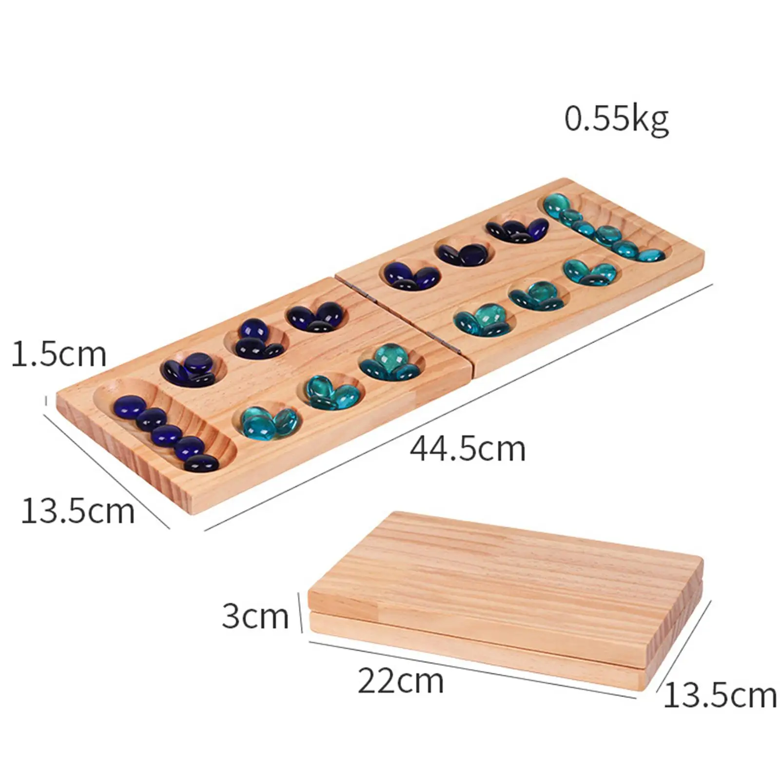 African Mancala Board Game, 2 Player Game with 48 Stones Party Game Strategy