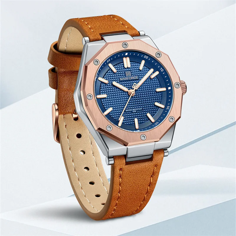 Luxury Brand NAVIFORCE Leather Quartz Women's Waterproof Watch Ladies Fashion Watch Luminous Women Wristwatch relogio feminino