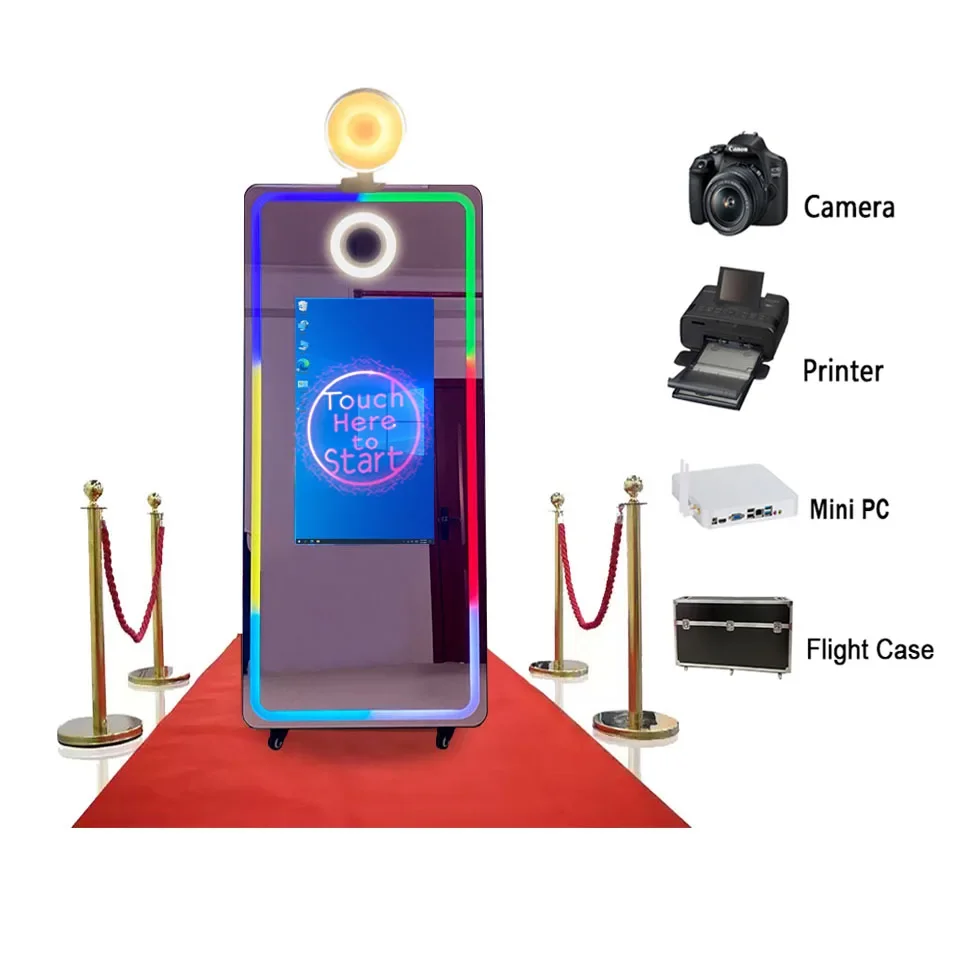 Newest Mirror Photo Booth Selfie Led Portable Touch Screen Magic Mirror Photo Booth Machine With Printer