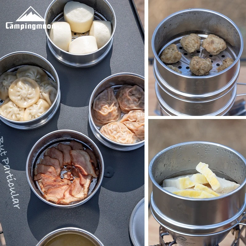 CAMPINGMOON Outdoor Camping Picnic Stainless Steel Xiao Long Bao Steamer Picnic Portable Shiraz Bowl Steamed Tray camping cookware camping cookware set