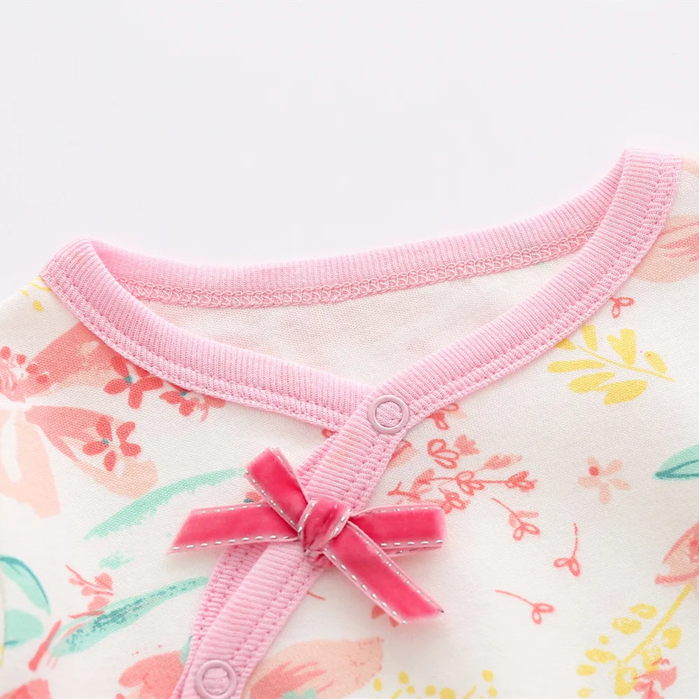 Baby Girl clothes Autumn Long Sleeves Rompers lily Flower Print Footies jumpsuit cotton Comfortable Toddler onesie underwear