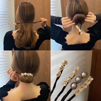 Arco Tornante Tessitura Artefatto Elegante Conchiglia Perla Lazy Bigodino Retro Accessori per capelli fai da te Strumento Artefatto per cravatte per capelli