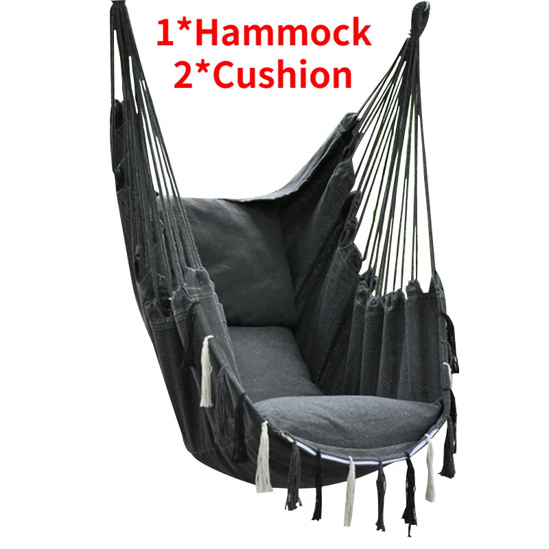 Outdoor hammock swing rope Nordic style portable folding hanging chair indoor outdoor trapeze balcony hanging chair with cushion 6