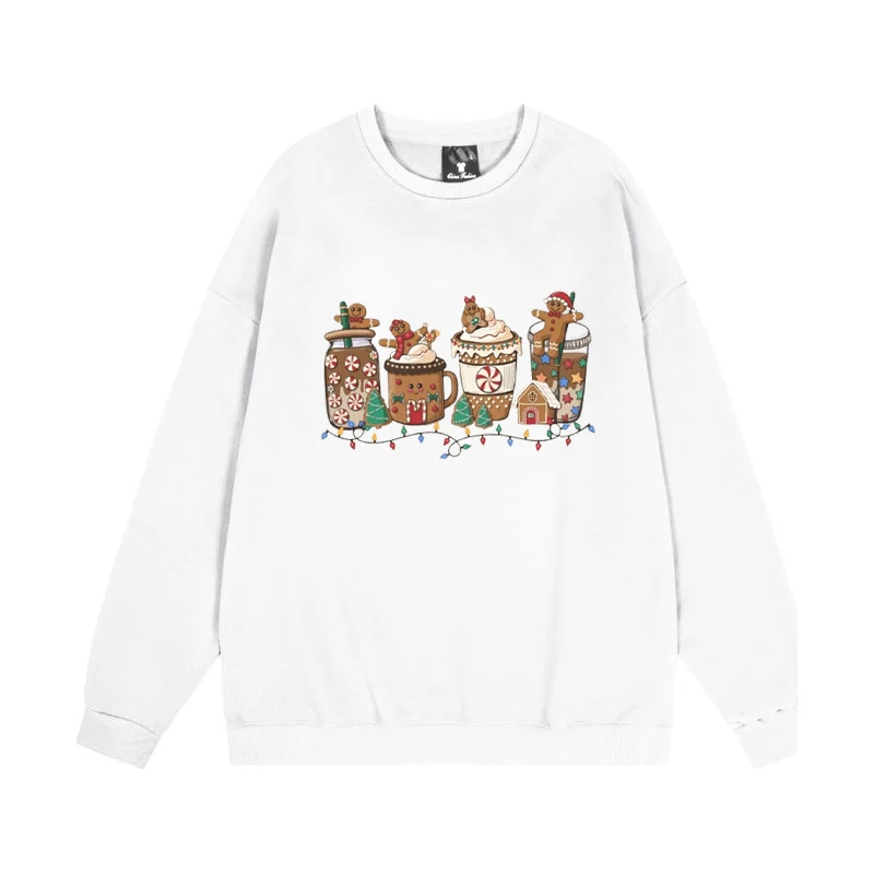 Weihnachten Themed Tree & Cups Bedrucktes Langarm-Sweatshirt Herbst Winter Rundhalsausschnitt Baumwolle Damen Pullover Frohe Weihnachten Geschenk – Detail 7