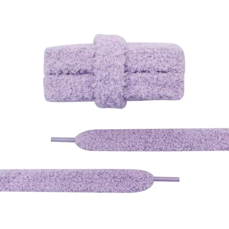 Plush Towel Flat Shoelaces in Fluffy Fuzzy Design