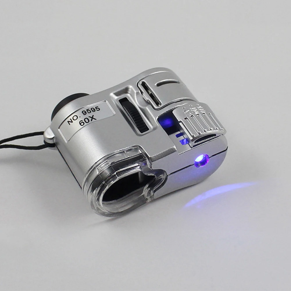 60X Handheld Magnifying Glass Mini Pocket Microscope Loupe Currency Detector Jeweler Magnifier With LED Light