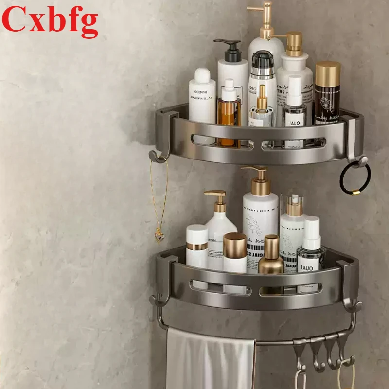 New 2/1 PCS Adhensive Bathroom Shampoo Holder Shower Caddy Shelves Storage No Drill Shelf Corner Towel Shelves For 4