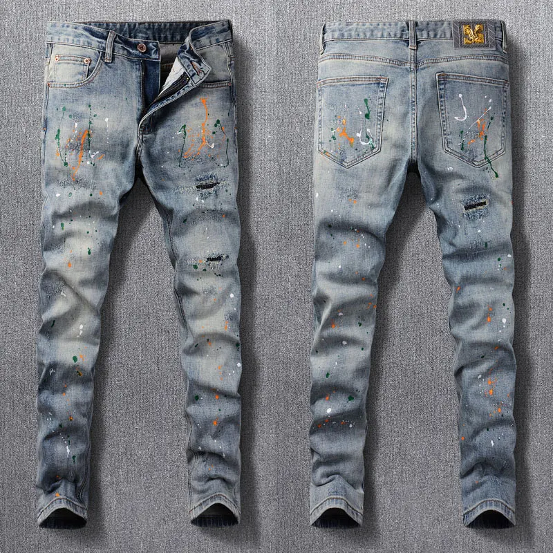 Джинсы мужские рваные в стиле ретро