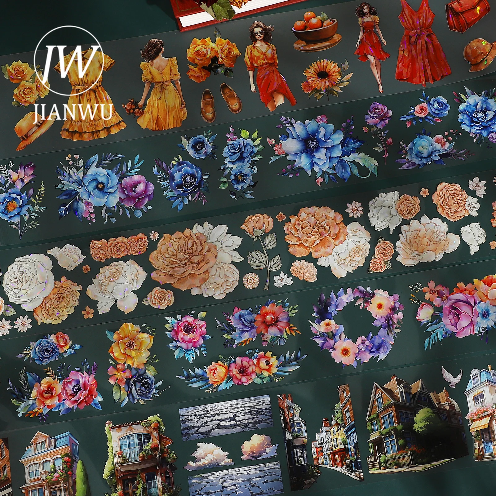 

JIANWU 200cm/ Roll Vintage Girl Character Flower Landscaping Decor PET Tape Creative DIY Journal Collage Material Stationery