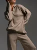 Bornladies Winter Thick Women Knitted Suits Soft 2 Pieces Sets Female Polo Neck Sweater & Wide Leg Pants Knitted Outfit 2
