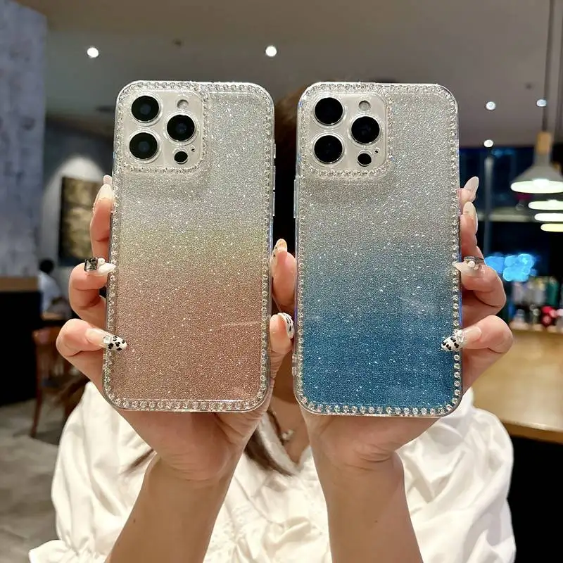 Gradient Glitter Bling Diamond Clear Soft Phone Case