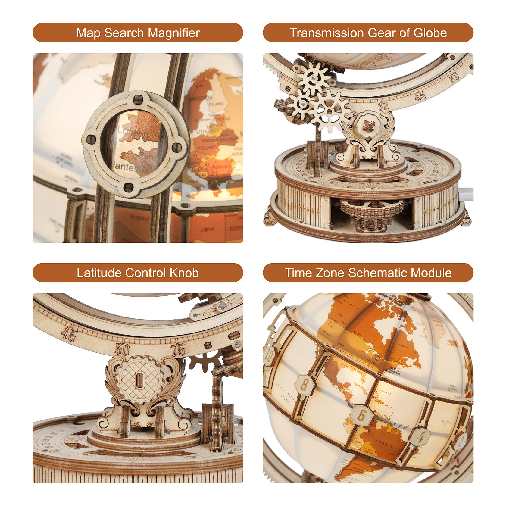 Wooden Globe Lamp 3D Puzzle Games for Birthday Gift for Kids Adults for Home Decor Building Blocks 3D 5