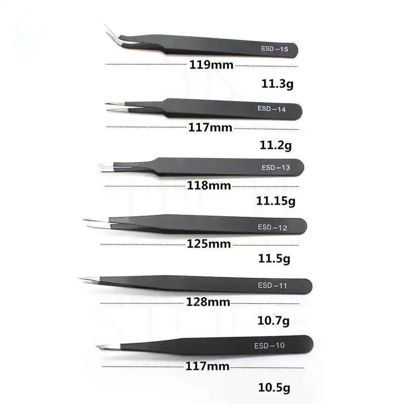 Stainless Steel Hand Polished Tweezers BGA Jumper Non-Magnetic Micro Soldering Forceps 6pcs
