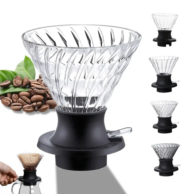 Reusable Immersion Coffee Dripper and Filters Glass Hand Brewing Coffee Maker Filter for Home Office Restaurant Coffee Shop Use