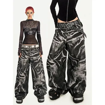 Spring Women's Clothing Plus Size Jeans Streetwear Distressed Wide Leg Denim Pants Cotton Heavyweight Mid Waist Loose Fit