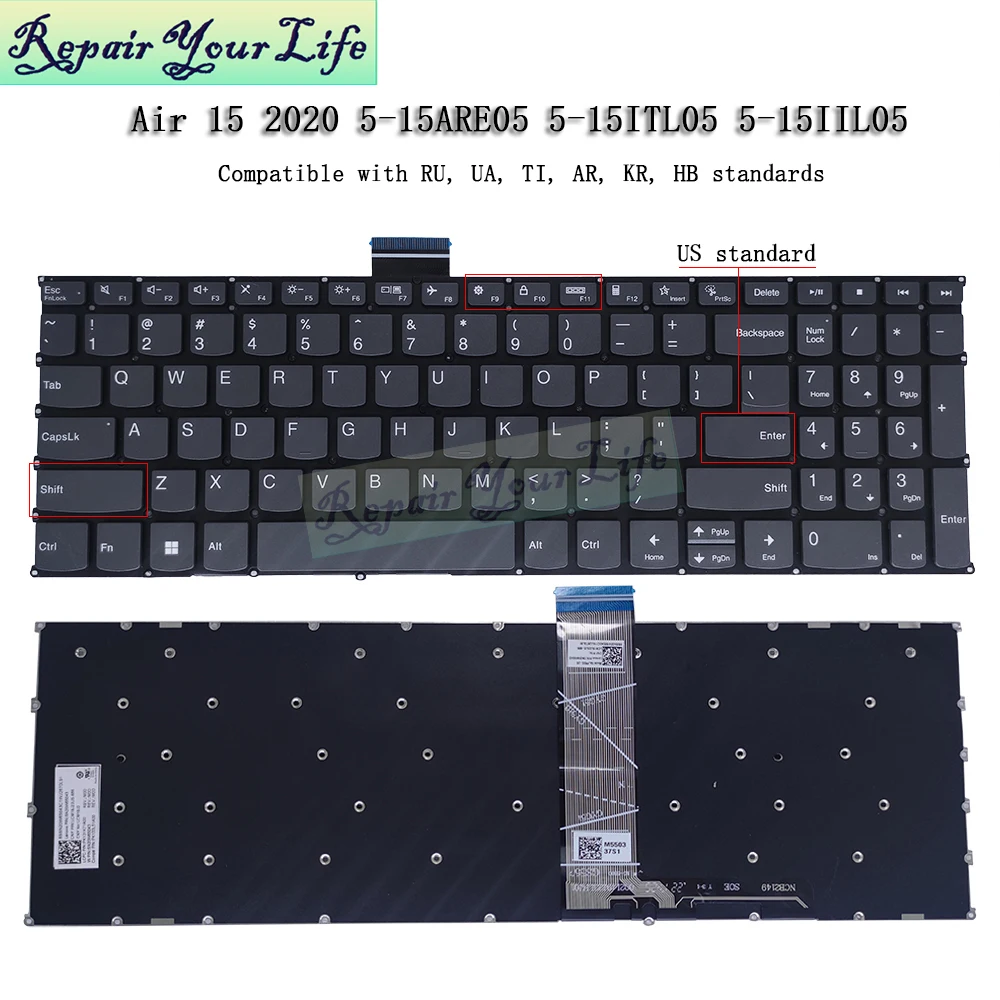 Teclado para Notebook Pt-br Espanhol dos Eua Teclado dos Eua para Lenovo Ideapad 515iil05 15are05 15itl05 15alc05 82ln 81yq 82fg Brasil sp la - Imagem 4