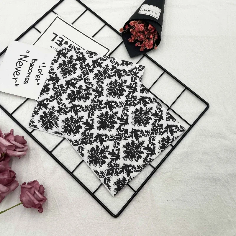 20pcs/Pac 33cm Black and White Printed Napkins Featured European Black Floral Square Folded Paper Napkins Party Flower Paper paper napkins