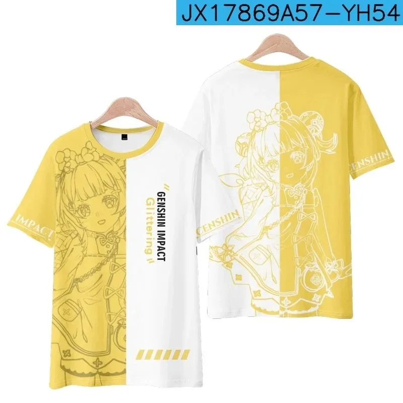 Genshin impacto yaoyao 3d impressão camiseta verão moda em torno do pescoço manga curta popular jogo streetwear 2024