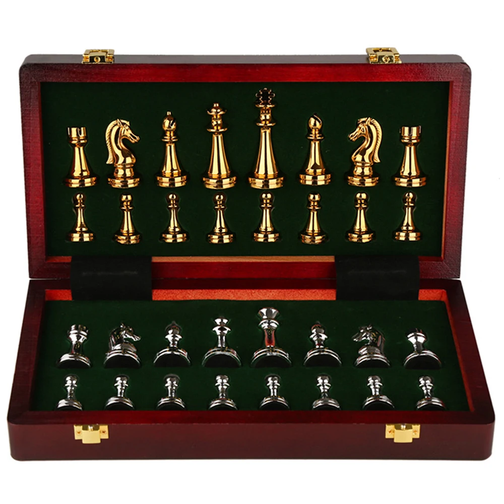 Medieval Metal Chess Set Wooden Chessboard Adult Children Metal Chess  Pieces Family Games Toys Interior Decoration Gifts