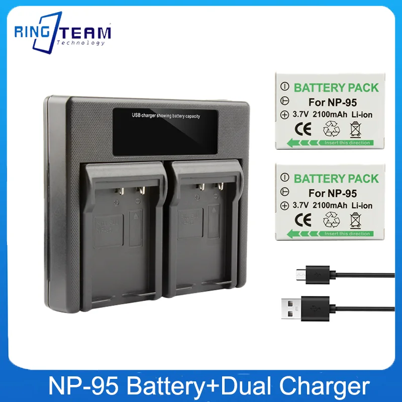 Batteria Per Fotocamera Np-95 + Lcd Usb Dual Charger Np95 Per Fujifilm Finepix F30 F31Fd Real 3D W1 X-S1 X100 X100S Ricoh Gxr