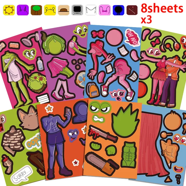 10/22/32PCS Sprunkie Stickers Make-a-face Stickers Make Your Own Sprunkie Sticker for Class Reward, Book Decoration Kid Gift 4