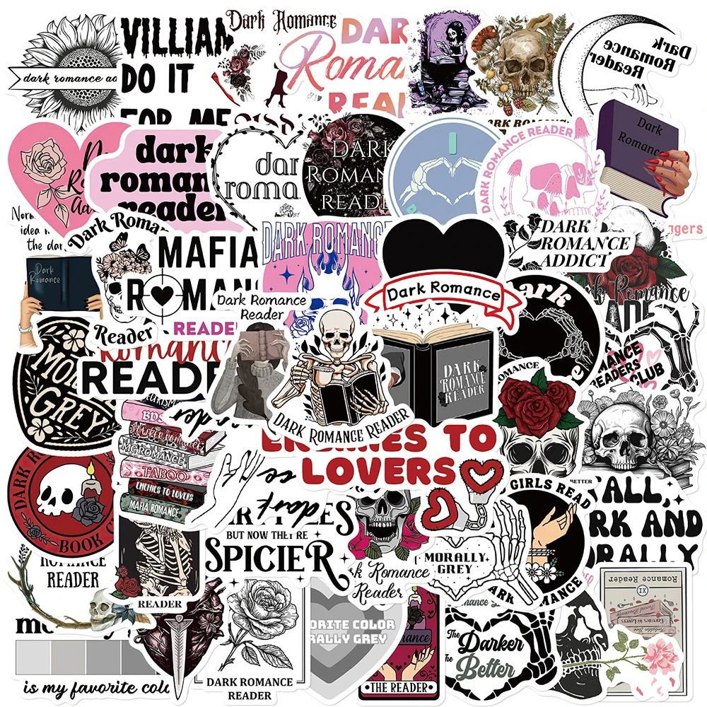 

10/30/50Pcs Cartoon Dark Romance Reader Skull Stickers Graffiti Skateboard Suitcase Horror Gothic Style Waterproof Sticker Toys