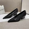 Fashionable Crocodile Leather Office Shoes 2024 Women's Simple Patent Leather Shallow High Heels Pointed Toe Women's High Heels 2