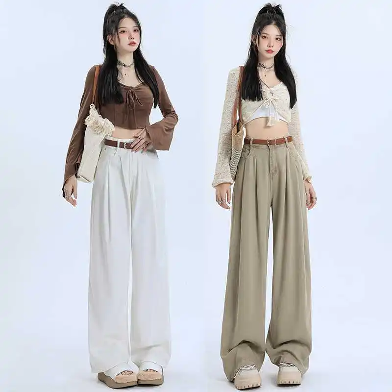 New High quality fabric Loose fitting Sagging sensation Wide leg pants summer High waisted Straight cylinder Jeans female autumn