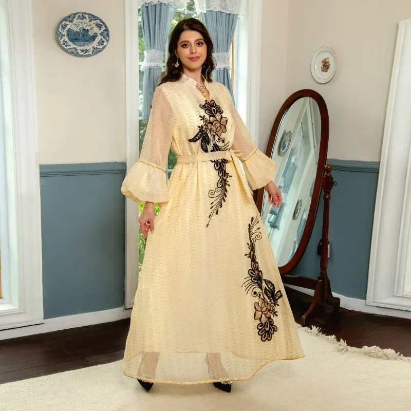 Middle East New Sequined Embroidered Long Skirt Arabic Embroidery Elegant Muslim Ethnic Women's Clothing abaya  prom dress