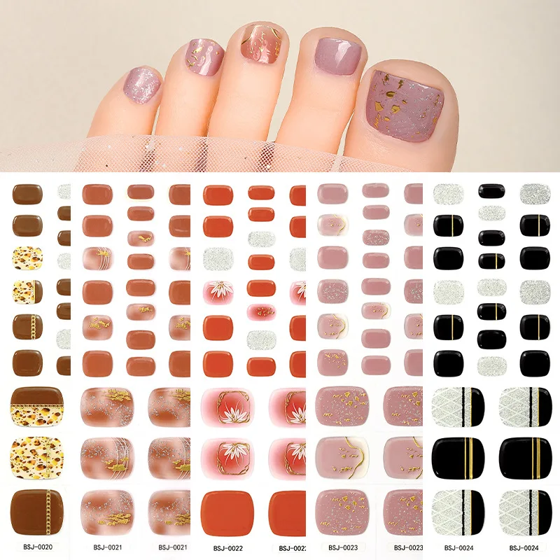 26 pcs Toe Semi Cured Gel Nail Art Polish Stickers Waterproof Full Cover Nail Wraps With Tools Manicure Sticker Decoration