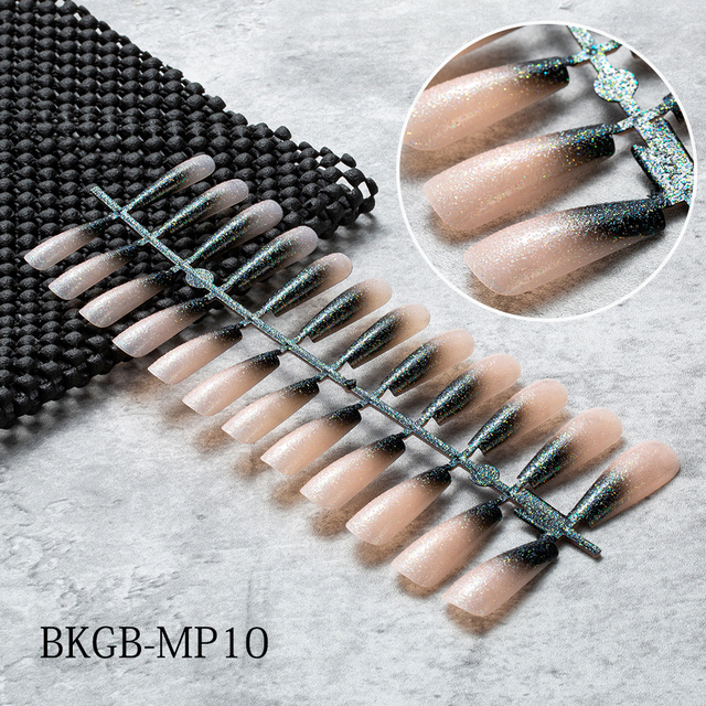 False Nail Gradient Pink Glitter Powder Designs Artificial Nail Tips Detachable Fake Nail Decoration Press on Nails Art