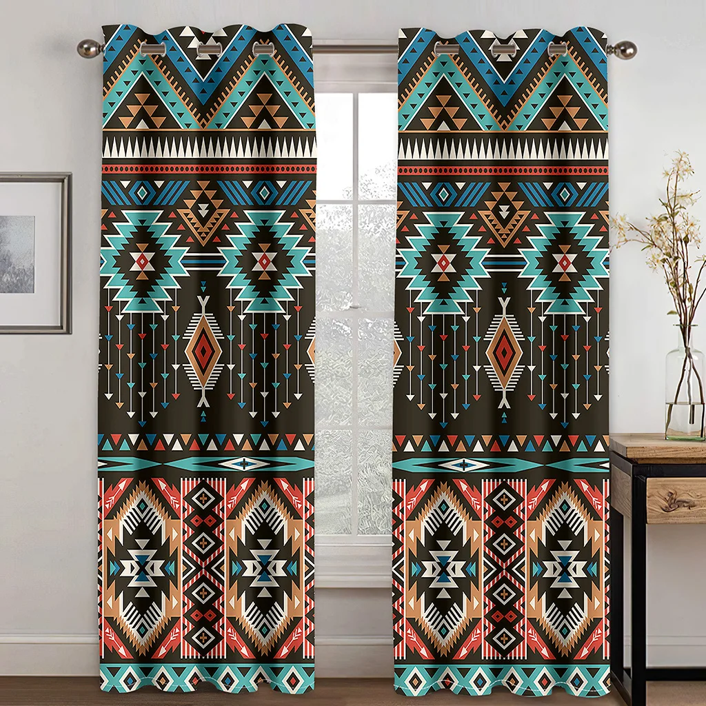 

3D Mandala Boho Sunshade Curtains Bohemian Flowers Stripes Decor Curtains 2 Panels For Bedroom Living Room Ethnic Vintage Pat