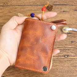 Premium Genuine Leather Zipper Key Wallet and Holder (Brown)