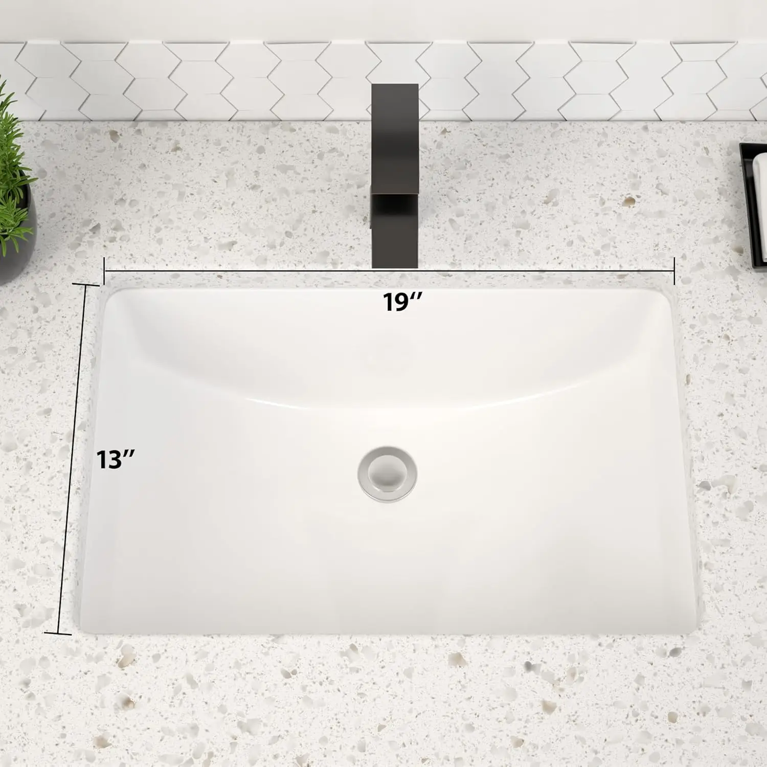 Undermount Bathroom Sink Rectangle 19"x13" White Porcelain Ceramic Rectangular Vessel Sink Under Counter Lavatory 4