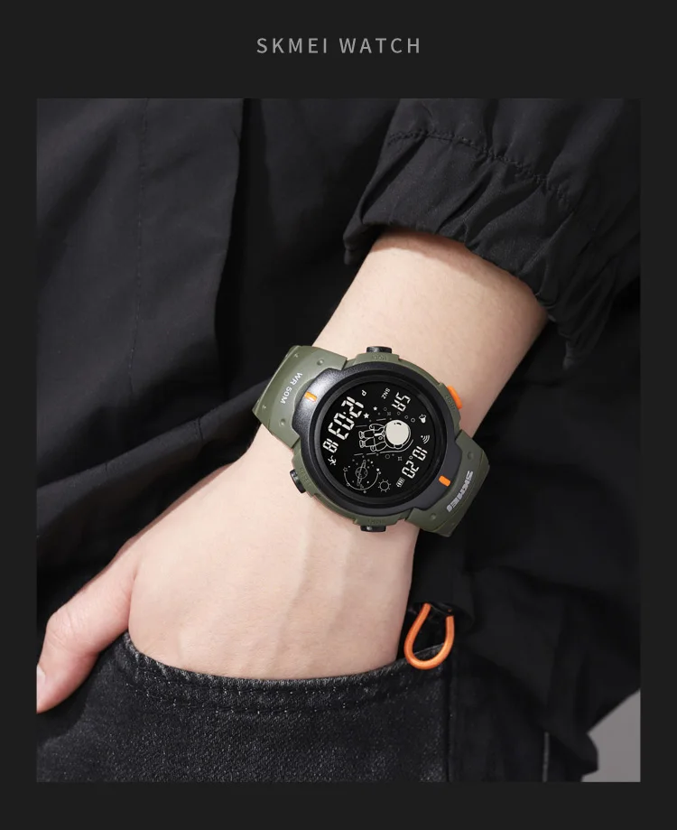 SKMEI Creative Cosmonaut Dial Time Display Wristwatch LED Light Digital Mens Sport Watches 5Bar Waterproof Clock reloj hombre