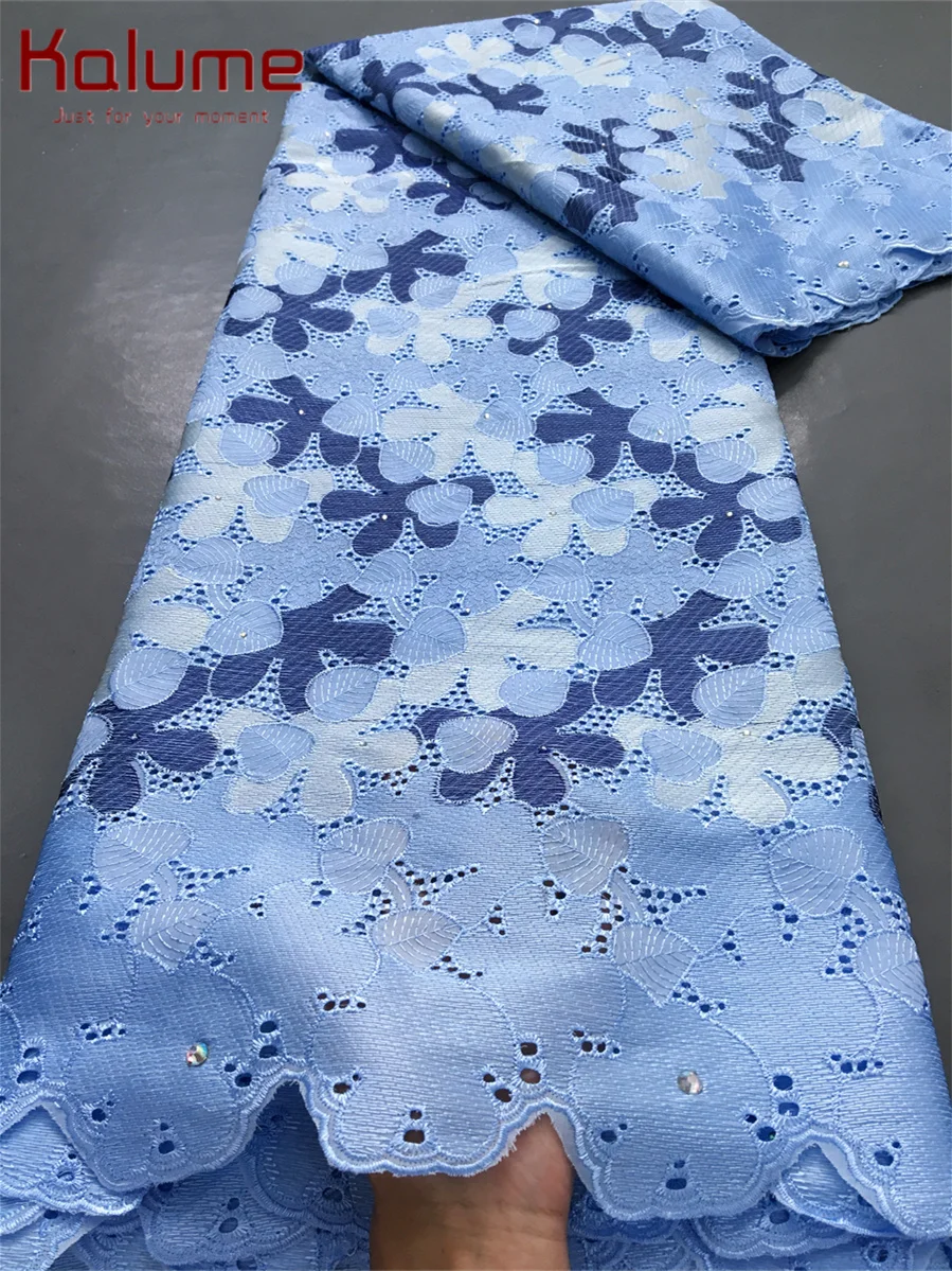 Lace Fabric African Cotton Swiss Voile with Rhinestone for Wedding Party Dress F4026