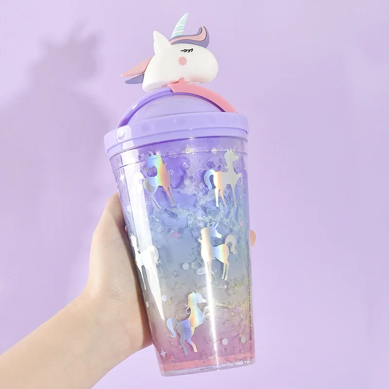 400ml/550ml Useful Water Bottle Plastic Straw Bottle Detachable Flip Top  Lid Beautiful Unicorn Sipper Bottle - AliExpress