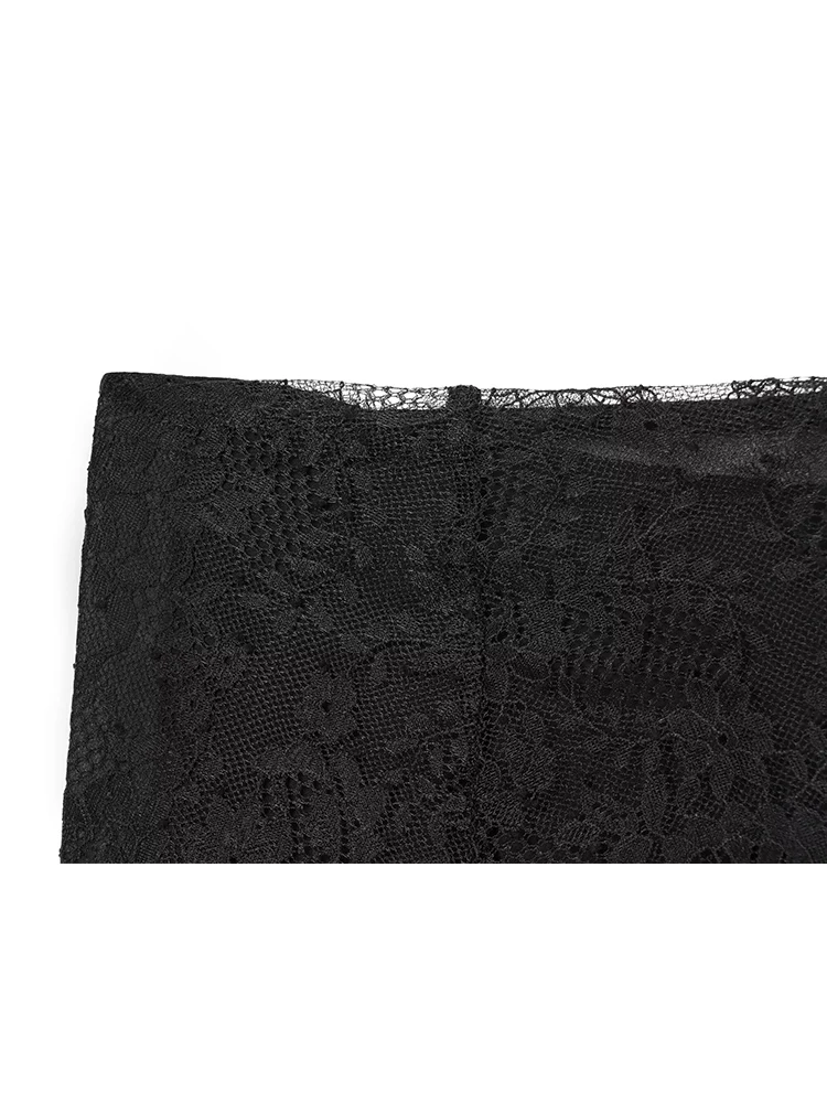 Women Casual Black Lace Long Skirt High Waist Skirt Ladies Elegant Solid Side Zipper Fashion A Line Asymmetrical Midi Skirt