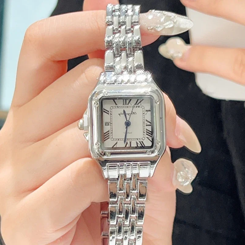 Luxury Fashion Square Women's Stainless Steel Watches Brand Ladies Quartz Wristwatch Classic Silver Simple Femme Steel Band 3