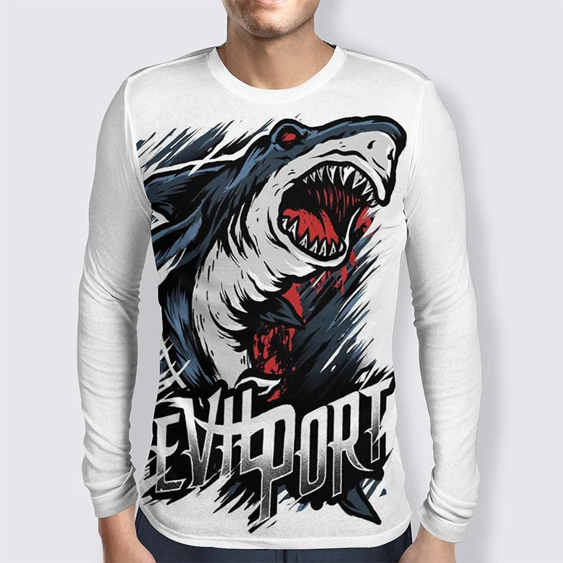 

Horror Shark Long Sleeve Men's T-Shirt 3D Print Graphics Shirt Autumn Winter Fashion Tops Outdoor Large Size Male Clothing