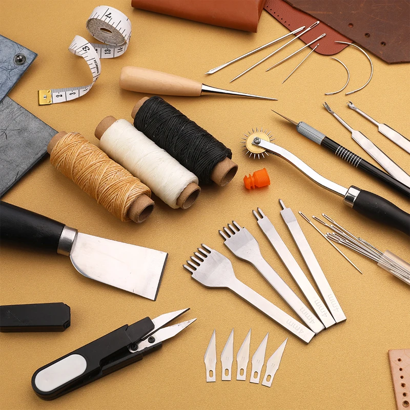 Leather Craft Tool Kit Professional Hand Sewing Stitching Hole Punching Carving Knife Accessories